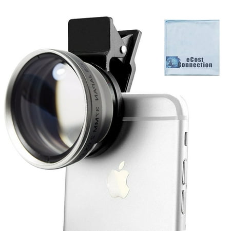 Pro Series Titanium High Definition AF Telephoto 2.2X Zoom Lens 37MM for iPhones: 8, 7, 7 Plus, 6s, 6s Plus, SE, 6 Plus, 6, 5, 5S, 5C with Clip and Bag + eCostConnection Microfiber (Best Telephoto Lens For Iphone 5)