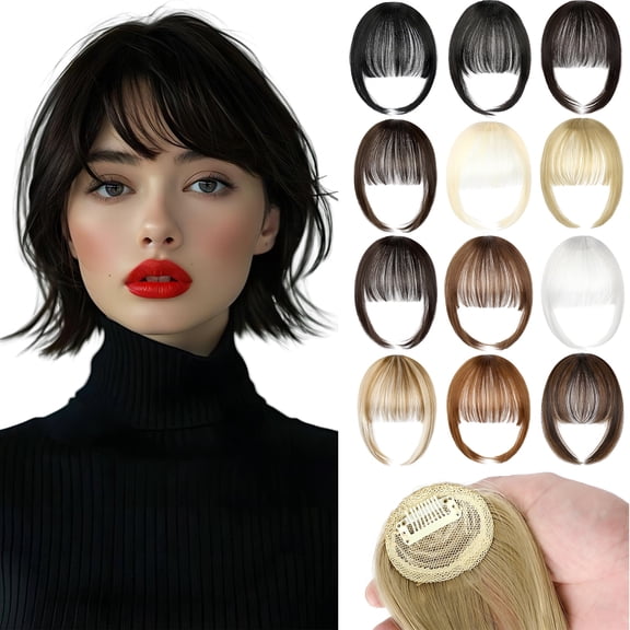 Clip in Bangs Hair Extensions Clip on Wispy Bangs for Women Fringe with Temples Hairpieces