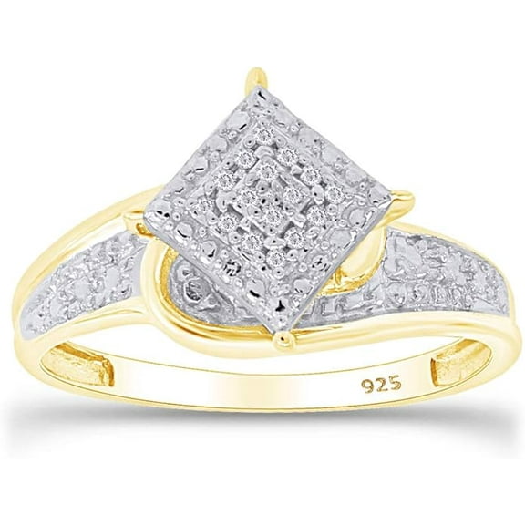 beryl_creation 925 Sterling Silver 1.40 Ct Round Cut White Diamond Cluster Engagement Wedding Ring 14K Yellow Gold Plated For Women's -5.5