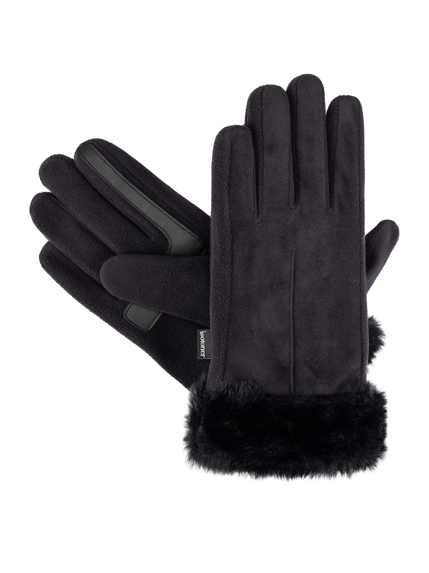 Isotoner Women's Water Reppellent Microsuede Gloves with Faux Fur Cuff