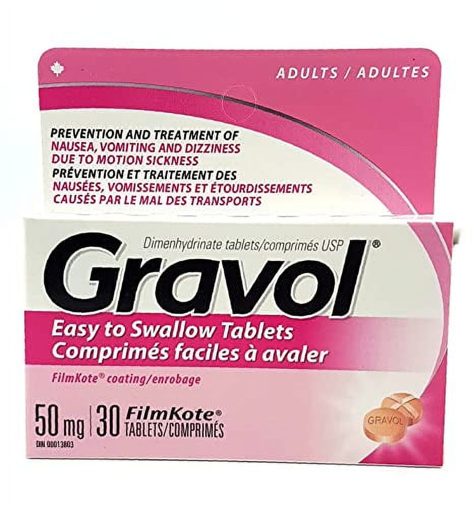 Easy to Swallow GRAVOL (30 Tablets) Antinauseant for Nausea, Vomiting, Dizziness & Motion Sickness