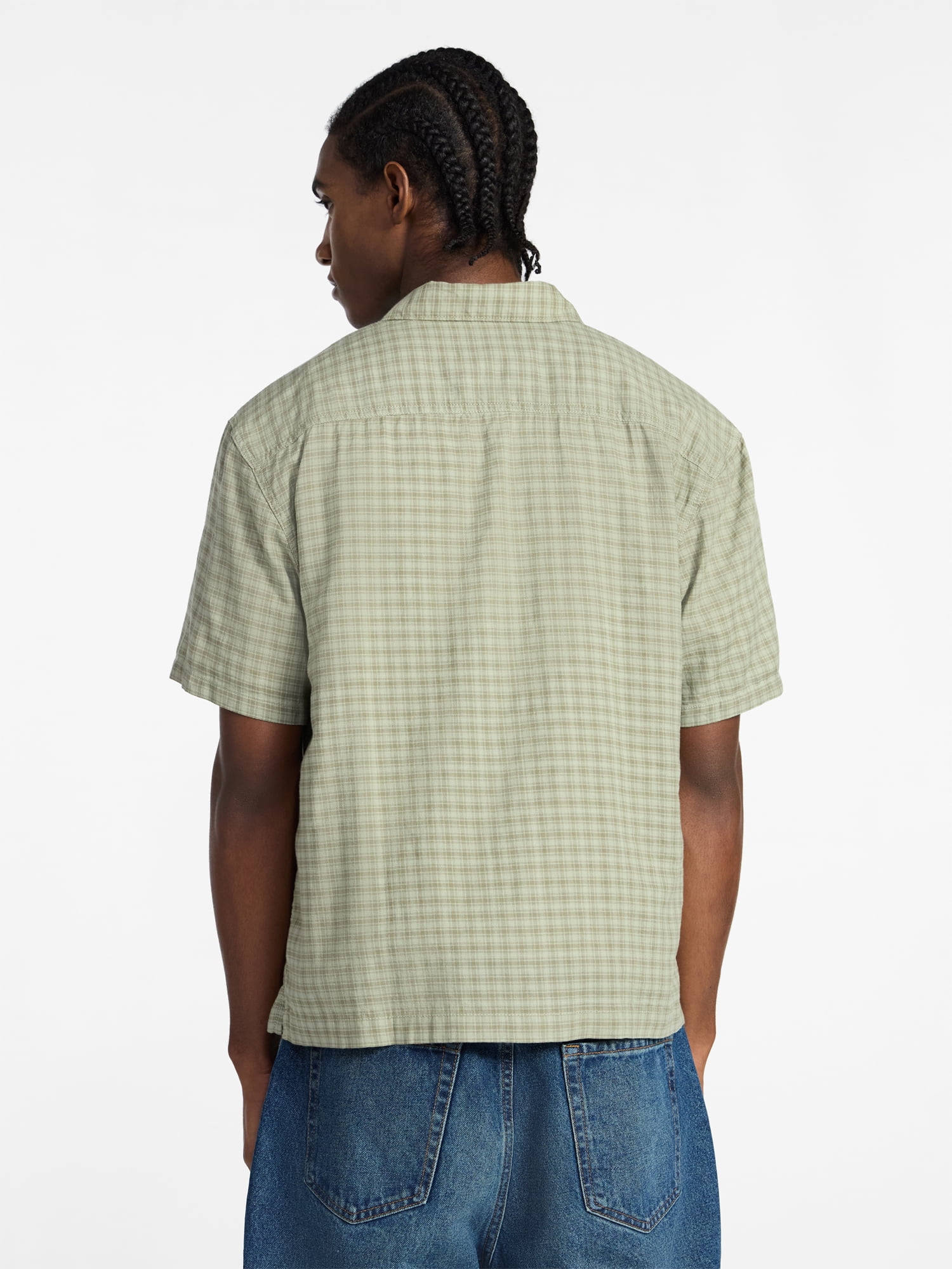 No Boundaries Plaid Shirt with Short Sleeves, Men's XS-3XL