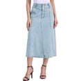 thumbnail image 1 of Faldas de mezclilla largas de mujer inspiradas en Chic, con cintura alta, desgastadas, midi, con bolsillos, M, azul claro, 1 of 6