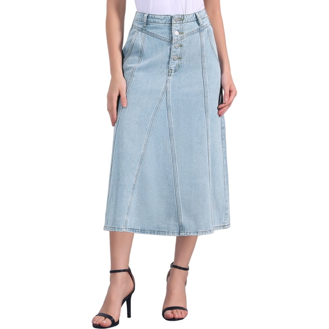 Faldas de mezclilla largas de mujer inspiradas en Chic, con cintura alta, desgastadas, midi, con bolsillos, M, azul claro
