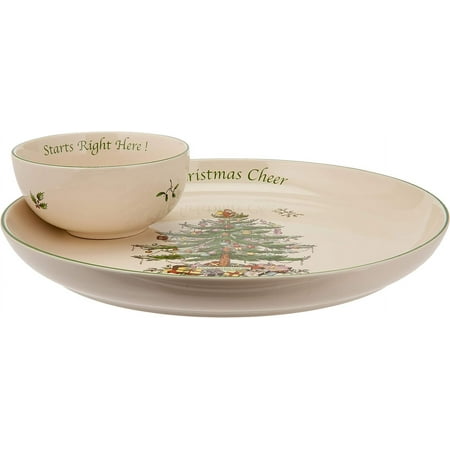 

Spode Christmas Tree 2 Piece 12.5 Inch Chip and Dip Serving Plate with Dip Bowl for Appetizers Made of Stoneware