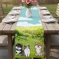 thumbnail image 4 of Japanese Aquatian Dogs Table Runner 36 Inches, Cute Cats Spring Green Trees Hills Bed Runner Dresser Scarves Tabletop for Indoor Outdoor Parties/Ceremony/Banquet, 13"x 36", 4 of 8