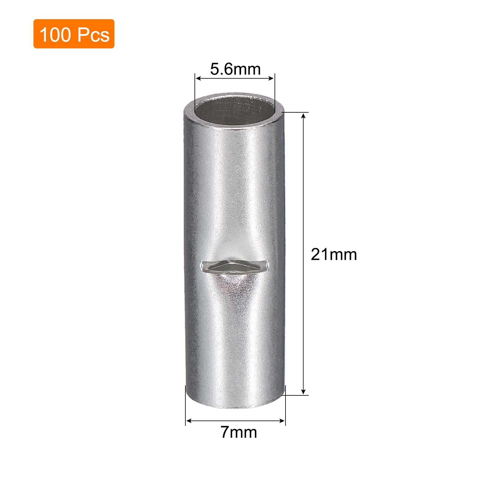100Pcs Non Insulated Butt Connectors 8AWG Wire Connector BN-8 for Electrical Wire Crimp Ferrule