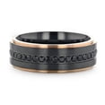 thumbnail image 2 of ASTRO Flat Brushed Black Titanium Ring with Rose Gold Plated Edge and Black Sapphire Settings All Around - 8mm, 2 of 8