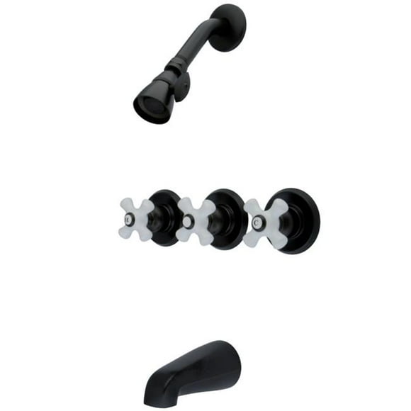 Robinet de Baignoire et Douche avec 3 Poignées, Bronze Huilé