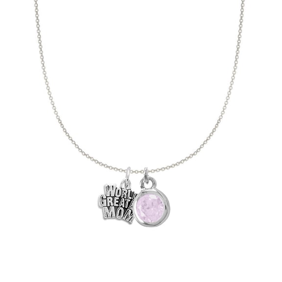 Precious Stars Sterling Silver World's Greatest Mom and July Birsthstone Charm Necklace