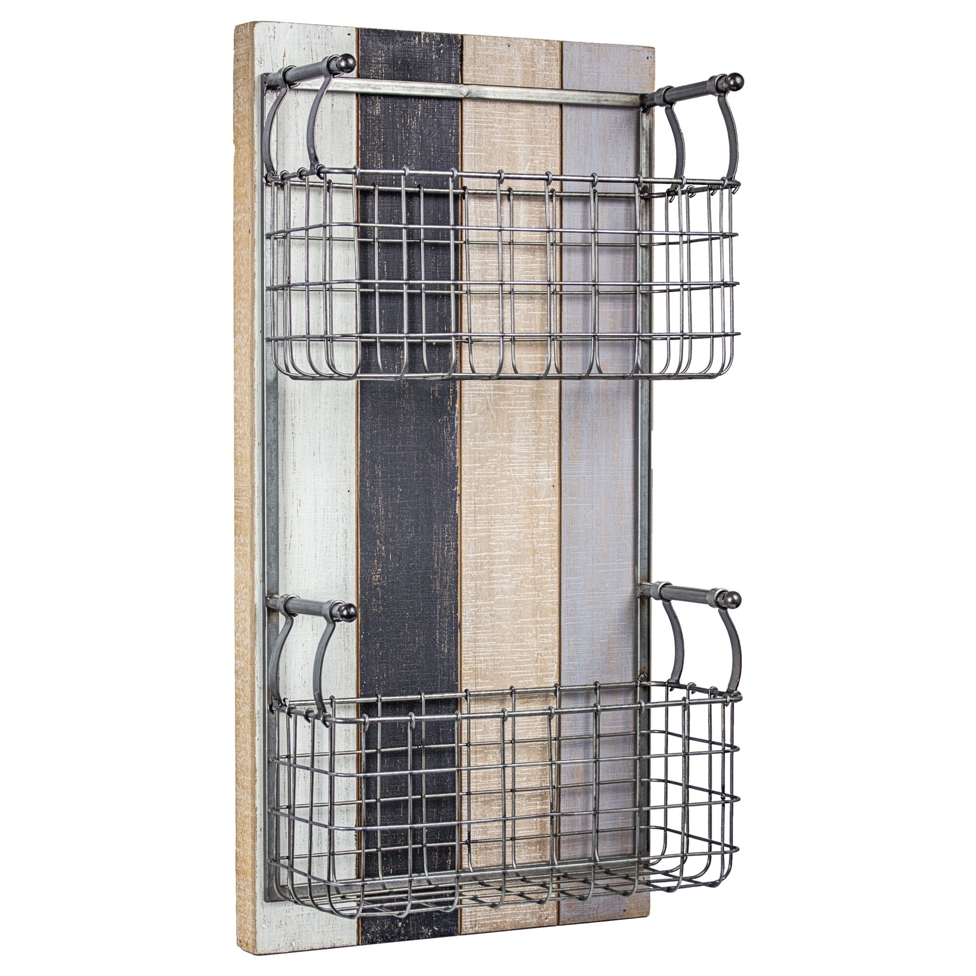 2 Pocket Rustic Metal Wired Wall Basket & Wall Organizer