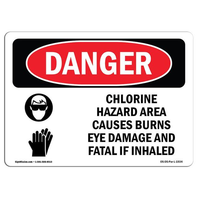 SignMission OS-DS-A-1014-L-1934 10 x 14 in. OSHA Danger Sign - Chlorine Hazard Area