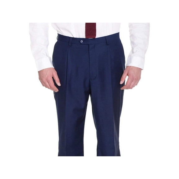 Raphael Classic Fit Solid Navy Blue Single Pleated Pants