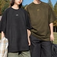 thumbnail image 4 of XDZJLR Mens T Shirt Summer Textured Suede Short Sleeve Split Splicing Design Vintage Couple Loose Body Tees, 4 of 6