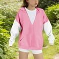 thumbnail image 4 of Children's Girls Full Zip Hoodies Casual Loose Fleece Color Block Sports Sweatshirts Long Sleeved Lightweight Sweatshirt for Kids Pink 4-5 Years, 4 of 5