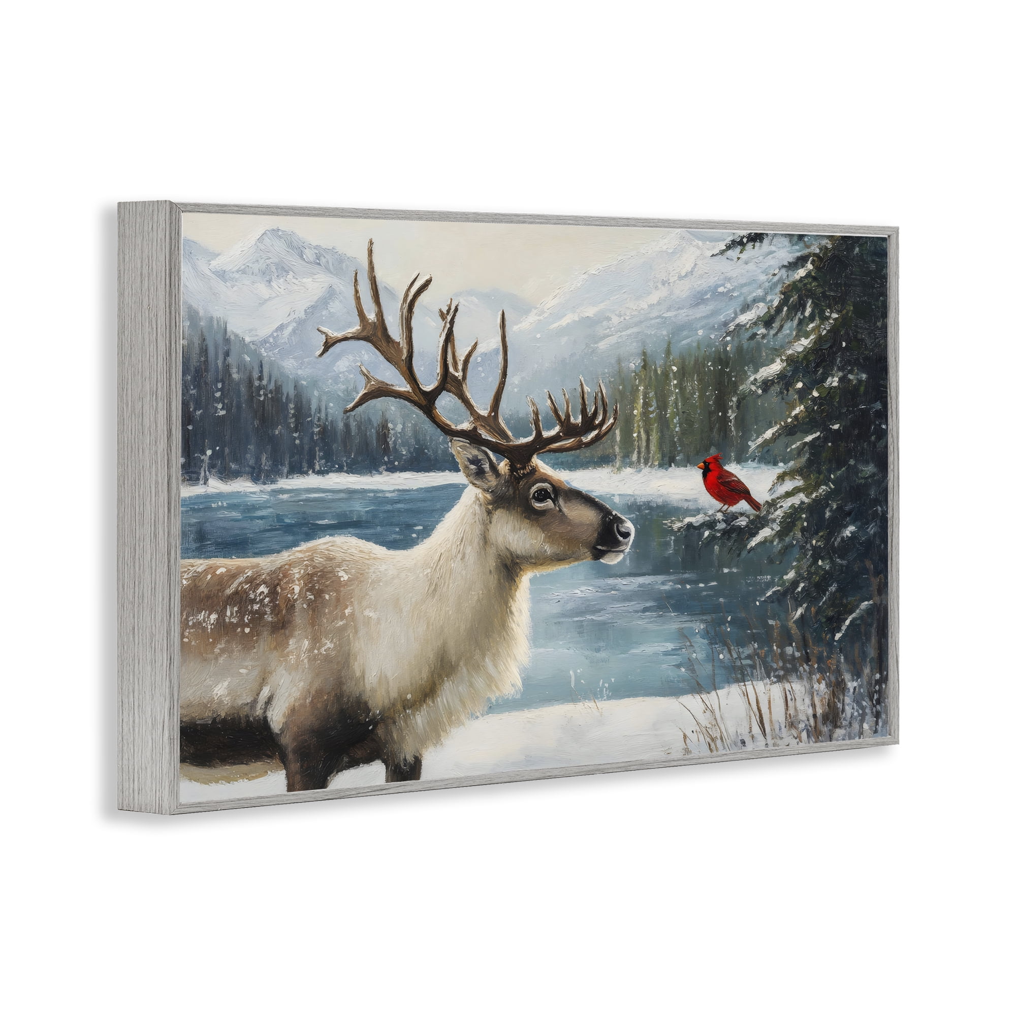 Christmas Conversation In Wild Gray Framed Giclee Art, design by Petal Prints Design