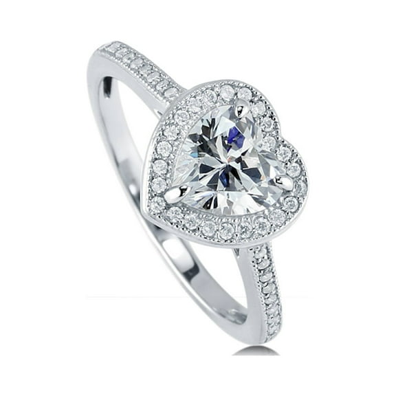 BERRICLE Sterling Silver Halo Wedding Engagement Rings Heart Shaped Cubic Zirconia CZ Heart Promise Ring for Women, Rhodium Plated Size 10