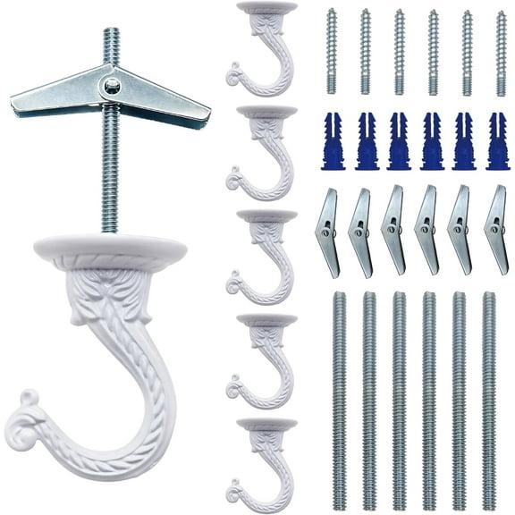 NACETURE E Style Ceiling Hooks – 6 Pack Plant Hangers for Indoor/Outdoor, White