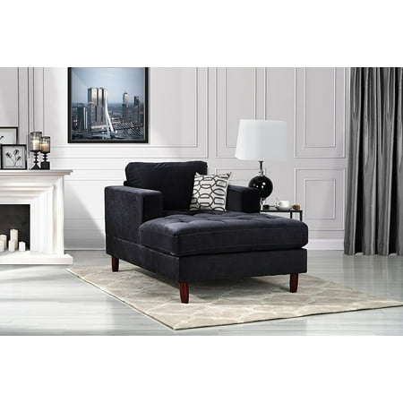 Leopard Chaise Lounge - Mid Century Modern Velvet Fabric Living Room Chaise Lounge (Black)