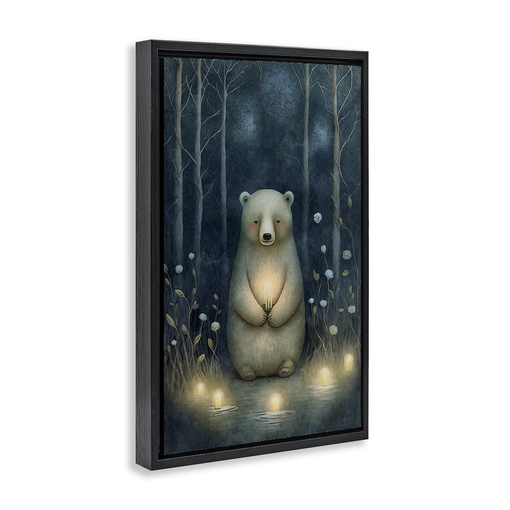 Stupell Industries Mystic Polar Bear Landscape Painting Black Floater Framed Art Print Wall Art, 17 x 25