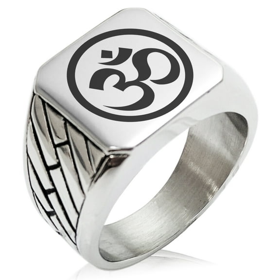 Stainless Steel Sacred Circle Sanskrit Om Geometric Pattern Biker Style Polished Ring