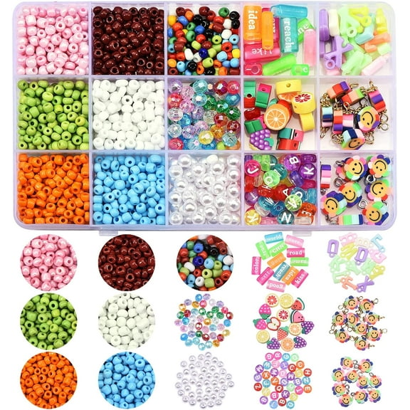 1box 995pcs Beads & Charm & Link Kit for Jewelry Making Including Acrylic Beads & Pendants Polymer Clay Beads & Links & ABS Plastic & Glass Seed Beads Mixed color about 995pcs/set