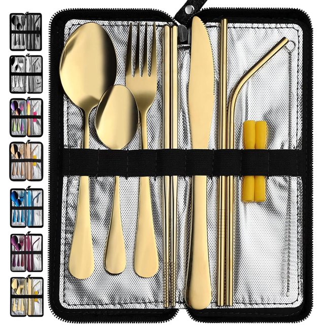 Portable Travel Utensils Reusable Silverware with Case for Fixing Tableware Pieces Stainless Steel Stable Flatware Set Camping Picnic Cutlery Set ( Set)