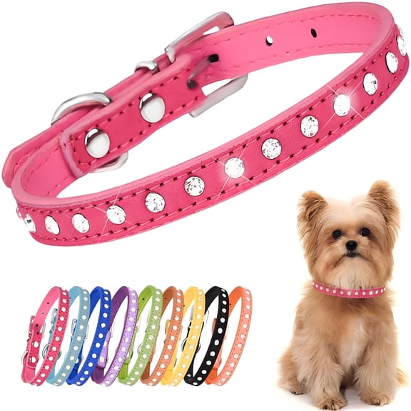 GASTROPOD Pink Rhinestone Dog Collars for Small Dogs Pretty Bling Diamond Puppy Collar Crystal Sparkly Glitter Jewel Girls Cat Collars for Xxs XS Small Medium Pet Female Dogs Kitten