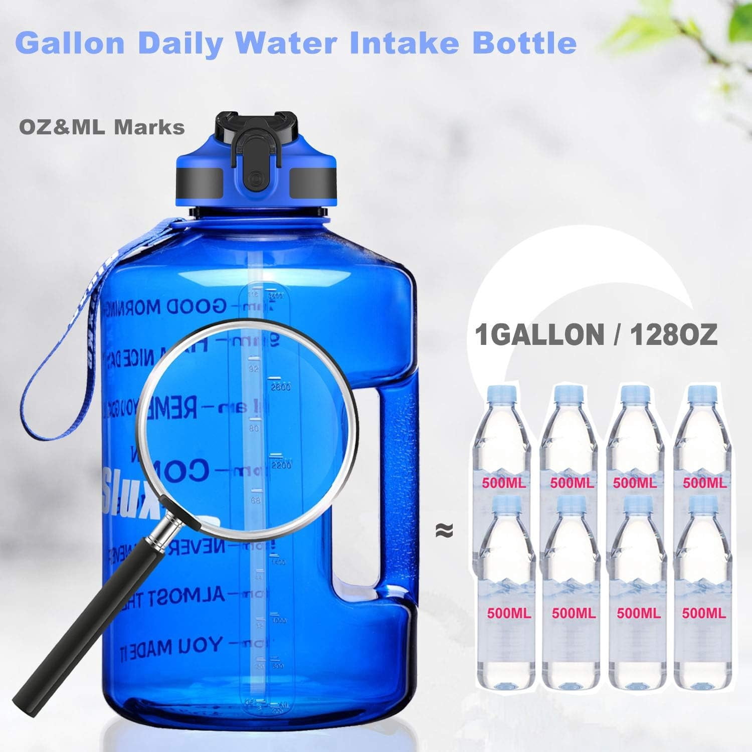 1 Gallon Motivational  Water Bottle with Time Marker,  128oz Leak Proof Jug, Black, Plastic, 128 ounces, Fitness, , Outdoor Activities