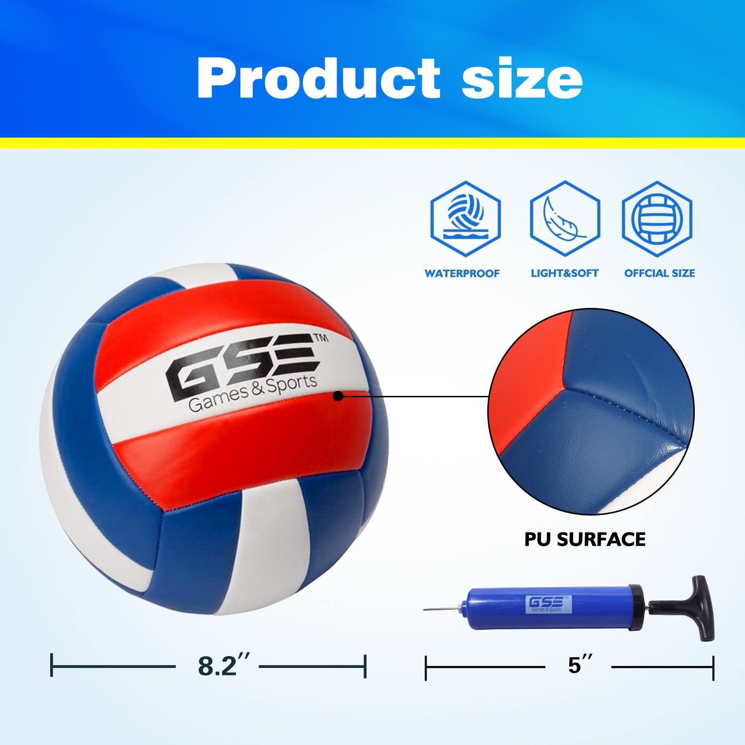 GSE Games & Sports Expert Recreational Portable Volleyball Complete Net Set. Including Volleyball Net System with Volleyball, Pump, and Carrying Bag for Outdoor Park, Backyard Lawn, Beach
