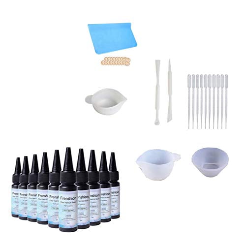 Résine Dure Transparente Améliorée 10x30 ml, Sans Rétrécissement, Résine à Polymérisation Rapide + 6 Types d'Outils en Silicone pour Résine : Gobelet, Bâton, Tapis et Protège-Doigts + Lampe DEL pour Fabrication de Bijoux, Moulage et Revêtement