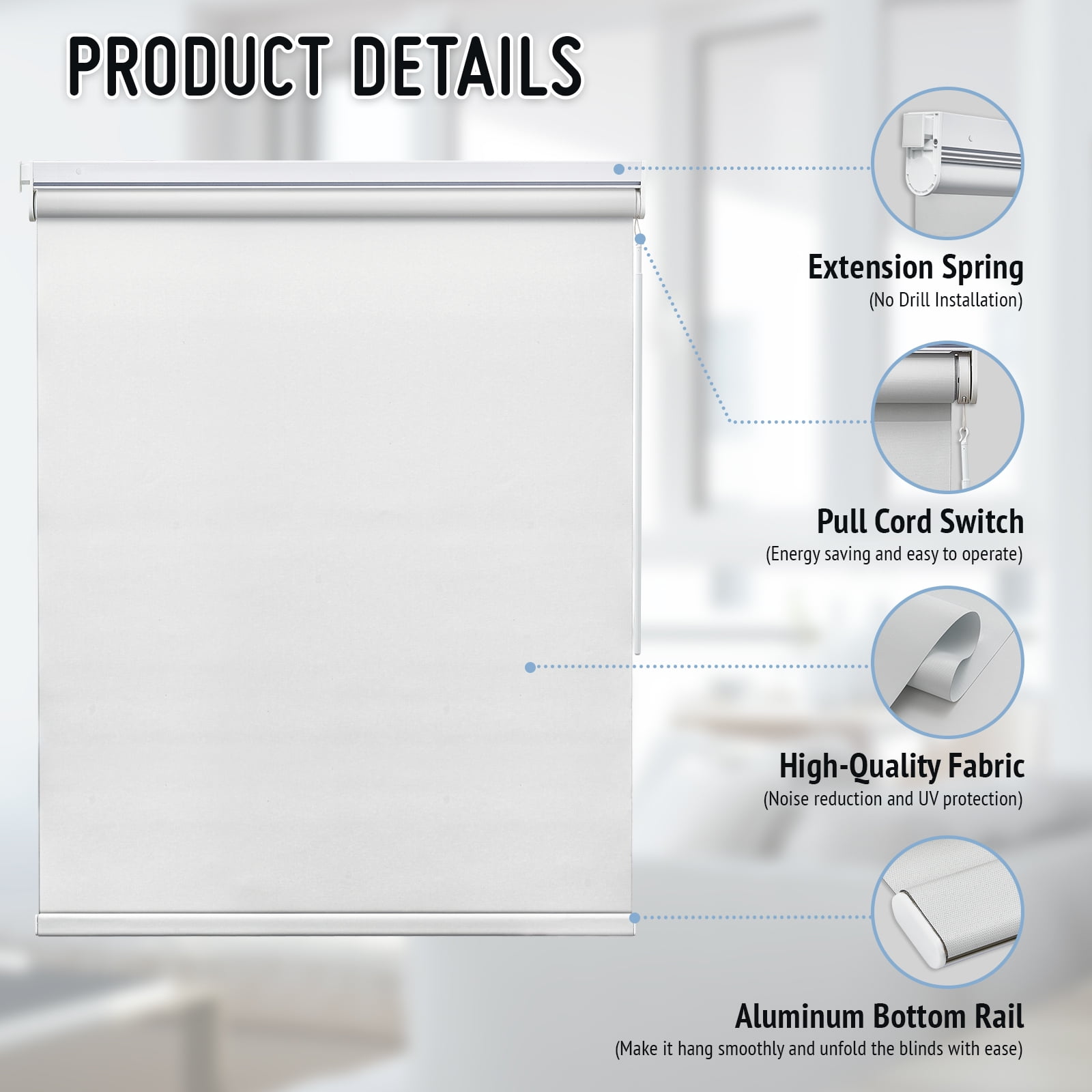 Keego No Drill Motorized Blinds, Smart Blinds for Windows Work with Voice Assistant, Custom Automatic Blinds with Pull-Rod Trigger Motorized Roller Shades - White (Blackout), 22"W x 72"H