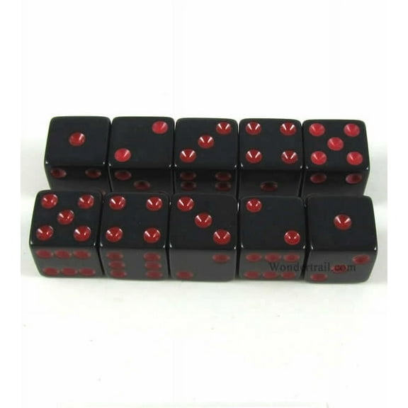 Koplow Games Black Opaque Dice with Red Pips D6 16mm 5/8 Set of 10