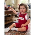 thumbnail image 5 of Loicainy Baby Toddler Boy Girl 4th of July Overalls Outfit 3 6 12 18 Months Patriotic Short Sleeve Striped Romper with Flag Embroidery Pants 2Pcs Clothes Set, 5 of 9