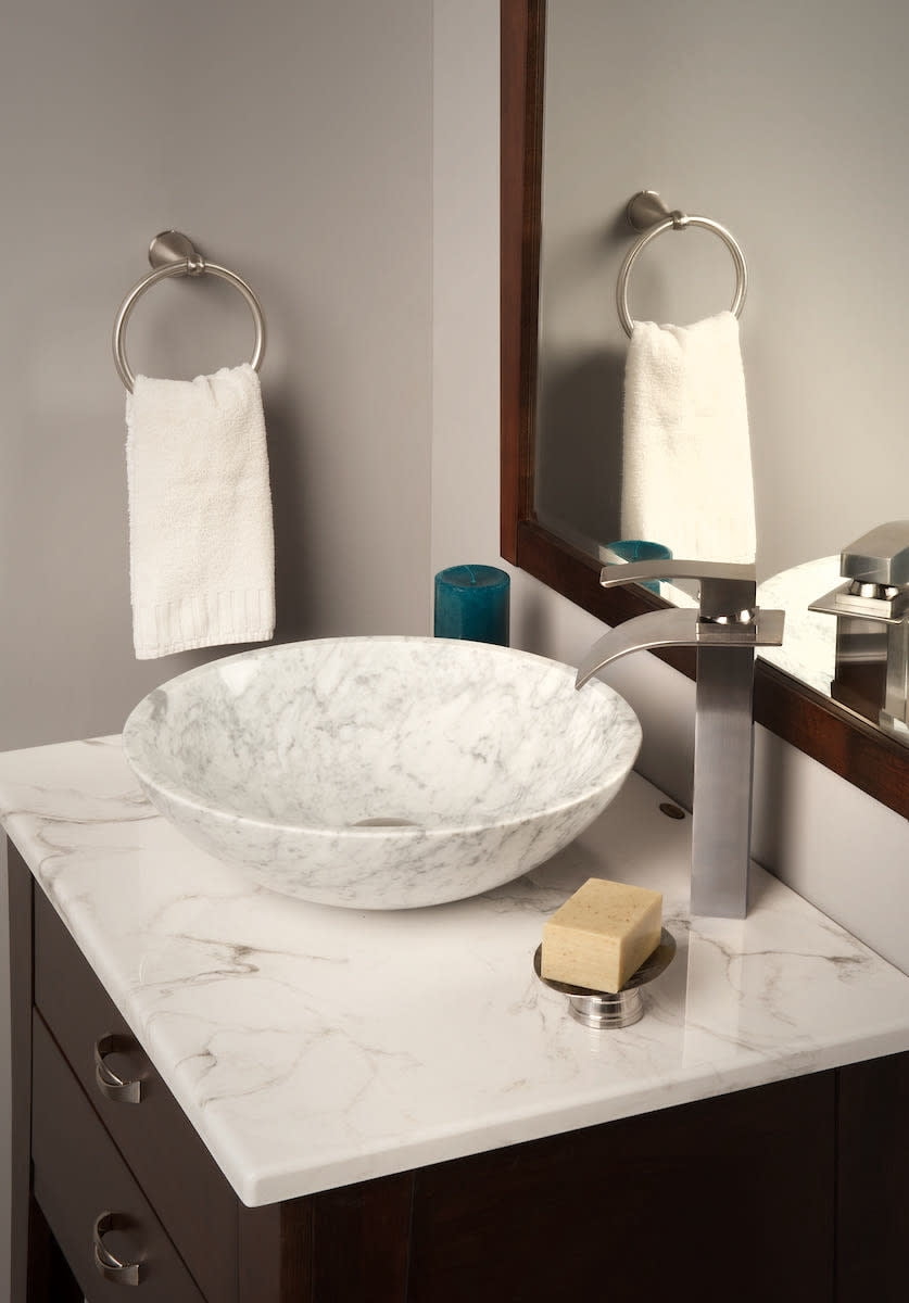 Miseno MNO-WC-BN Circular 17" Carrera Marble Bathroom Sink; Brushed Nickel Drain