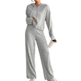 thumbnail image 3 of Womens Lounge Sets 2 Piece Matching Pajamas Fall Fashion Ribbed Knit Outfits Long Sleeve Casual Sweatsuits Grey M, 3 of 10