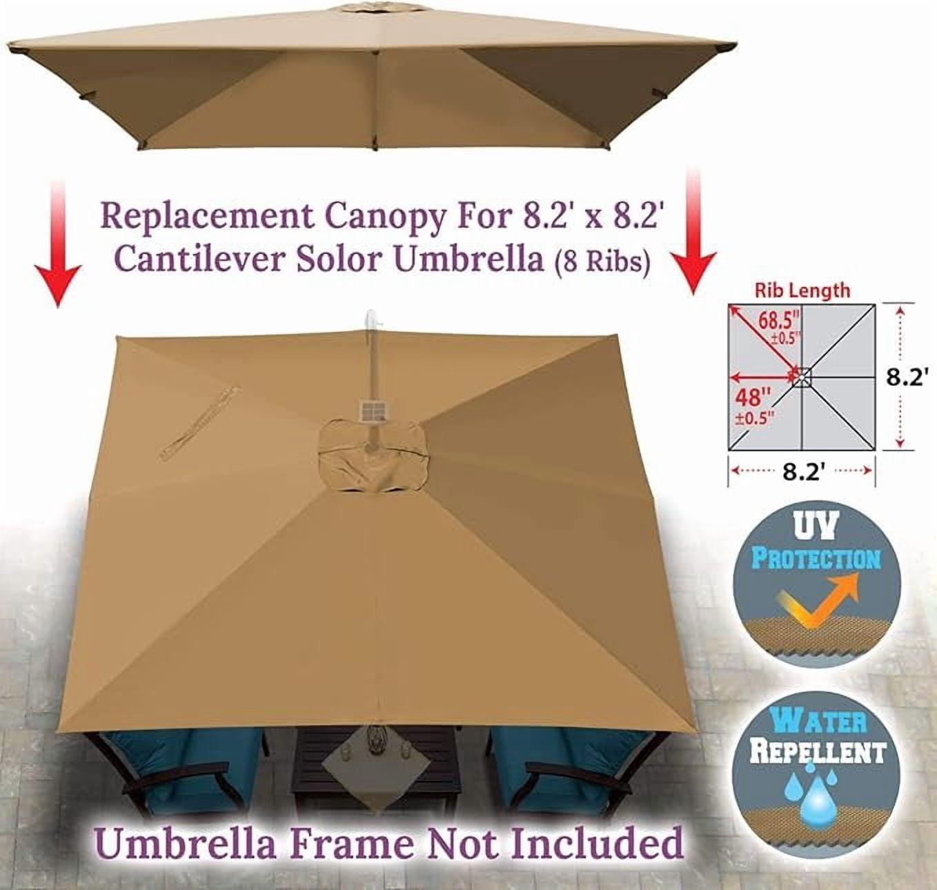 ALUVIERA Replacement Umbrella Canopy for 8.2ft x 8.2 ft 8 ribs