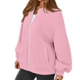 thumbnail image 7 of Womens Zip Up Jacket No Hood Casual Spring Fall Lightweight Oversized Bomber Jacket Trendy Hoodless Sweat Jacket 3XL, 7 of 7