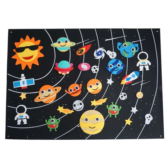 Outer Space Felt Storyboard Kit 3.5ft Solar System Cosmic Story Flannel Interactive Play Kit with Hooks Astronaut Planet Alien Galaxy Reusable Wall Gift Boys Girls 105*75cm