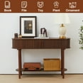 thumbnail image 6 of Wood Walnut Console Table with Door, 2-Tier Modern Sofa Table for Living Room, Narrow Sofa Table with Sliding Door and Open Storage Wirrytor Shelf, Hallway Table and Behind The Couch Table, 6 of 8