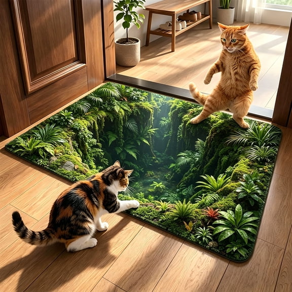 Kozzylandra 3D Tropical Rainforest optical Illusion Rug, Non Slip Absorbent Floor Mat for Entryway, Stairs, Playroom, Living Room, Bedroom, Gift For Him Her, Indoor Outdoor Decor, 16" x 24"