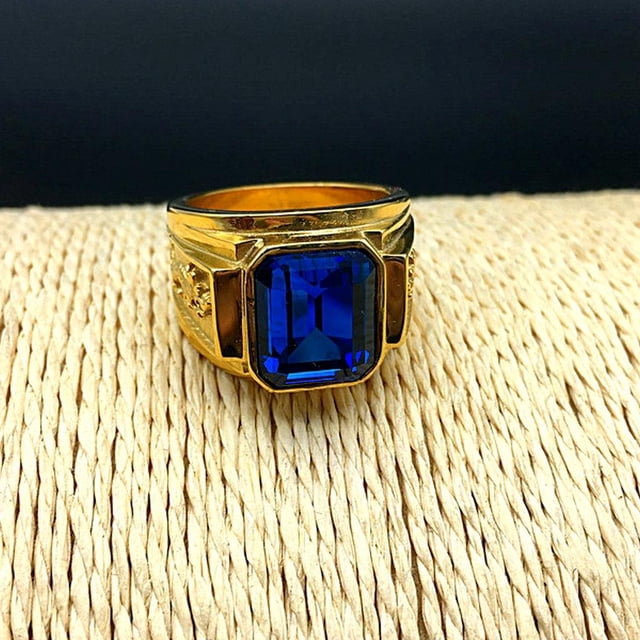 Anillo de oro Hugo grabado en oro con personalidad y piedra preciosa Gema Azul US9