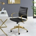 thumbnail image 2 of Contemporary Modern Urban Designer Home Business Office Furniture Work Desk Chair, Faux Vinyl Leather Aluminum, Gold Black, 2 of 8