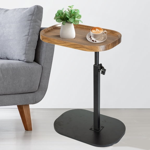 YYW Adjustable-Height End Table,C Shaped Side Table with 360°Swivel Tabletop for Home/Office(Walnut)