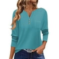 thumbnail image 2 of Tshirts Women Trendy Women's T Shirt Tee Button Long Sleeve Daily Weekend Fashion Basic V- Neck Regular Top With Pocket, 2 of 6