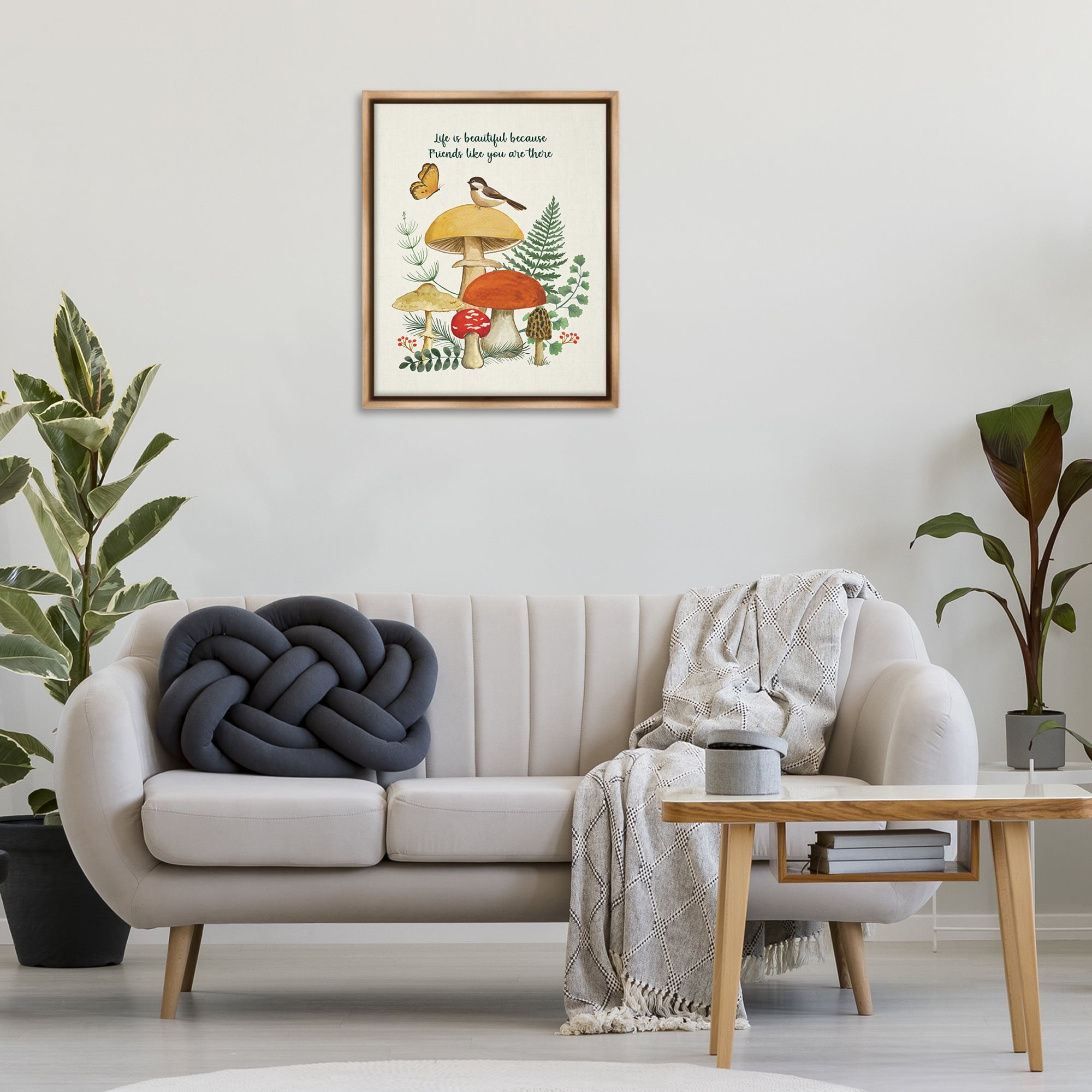 Stupell Industries Vintage Life Is Beautiful Plants & Flowers Painting Brown Floater Framed Canvas Art Print Wall Art, 25 x 31