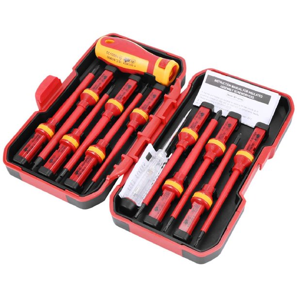 Juego de destornilladores aislados VDE-V de 13 piezas, alto voltaje 1000 V, destornillador magnético Torx de cabeza en cruz, herramienta manual duradera.
