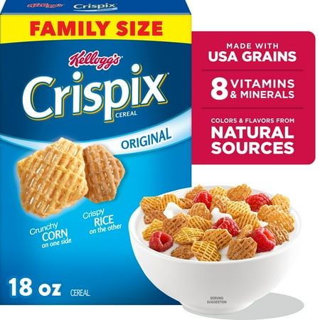 Kellogg's Crispix Cold Breakfast Cereal, 8 Vitamins and Minerals, Family Size, Original, 18oz Box (1 Box)