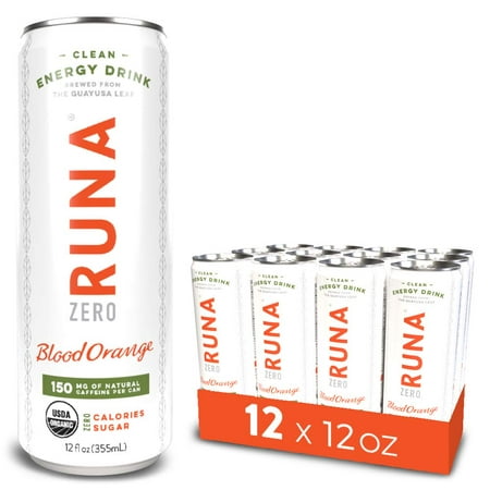 RUNA ZERO Organic Clean Energy Drink from the Guayusa Leaf, Blood Orange, Calorie Free & Sugar Free, 12 Ounce (Pack of