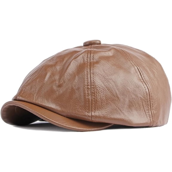 Newsboy Cap for Men Women, PU Leather Beret Hat 8 Panel Gatsby Cabbie Painter Cap, 56-58cm
